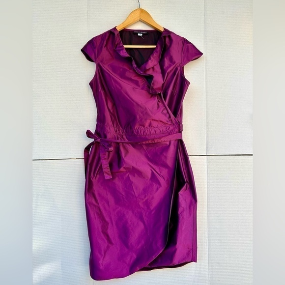 FRANCO Mirabelli fuchsia pink purple wrap ruffles dress - Picture 8 of 8